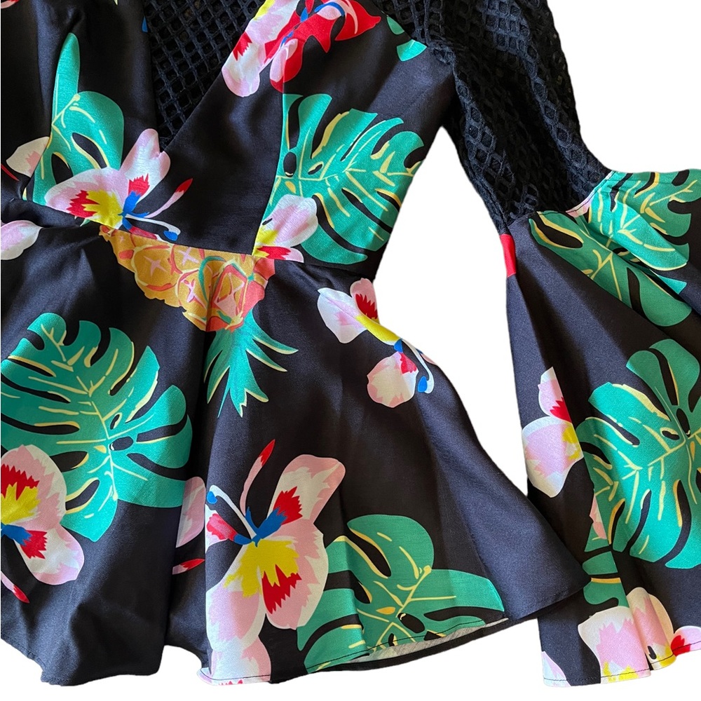 Floral Colorful Mesh Peplum Top - Picture 5 of 11